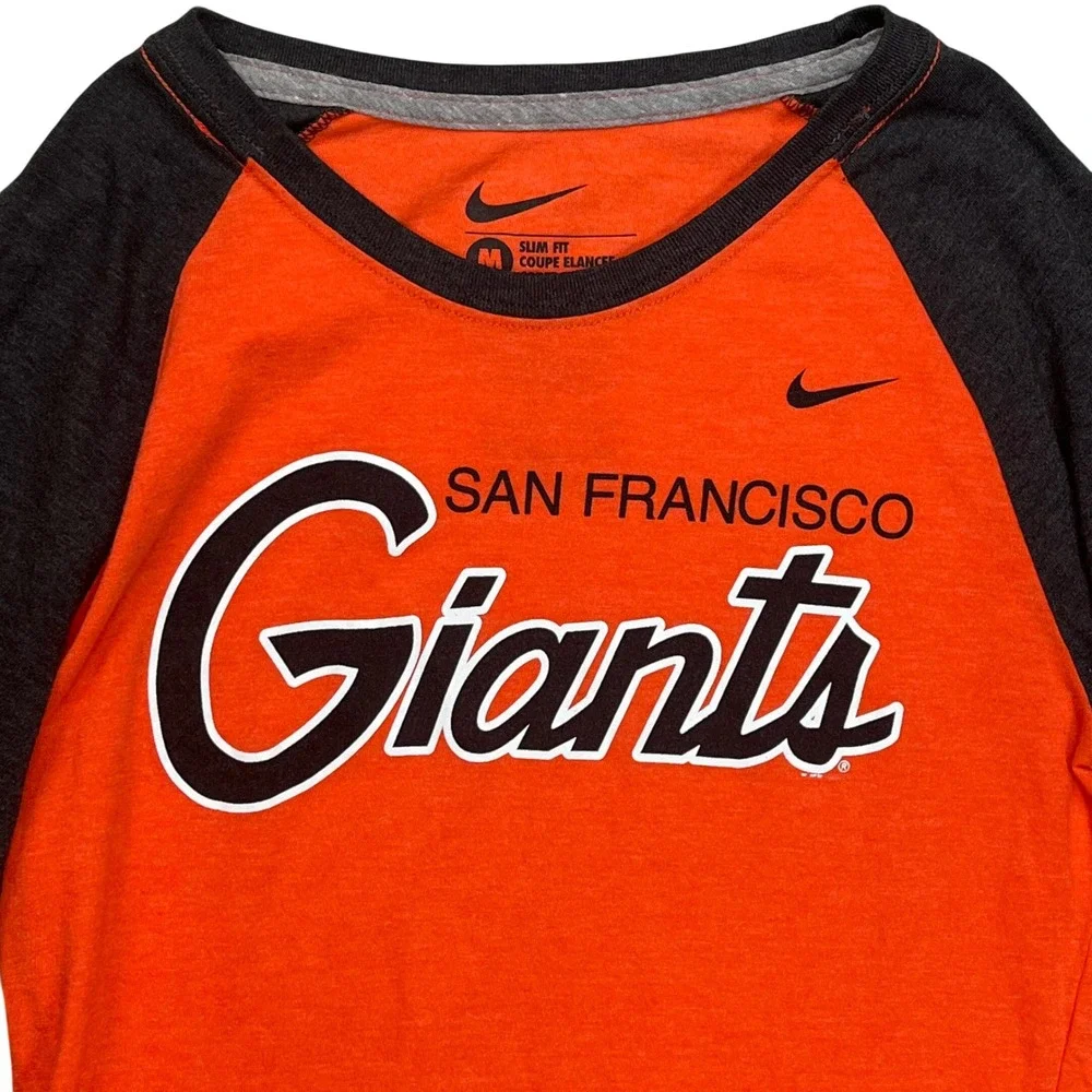 Nike San Francisco Giants Raglan Tee Orange Black 3/4 Sleeve Slim‎ Fit M